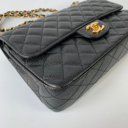 Chanel Classic Flap Medium Black Caviar Leather with 24k Gold Hardware, Pre-2010