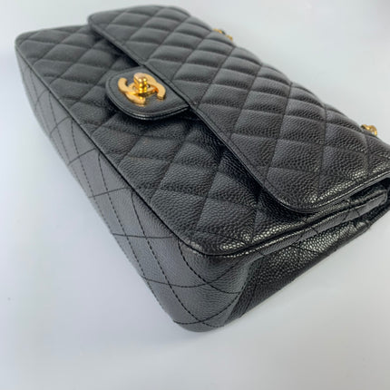 Chanel Classic Flap Medium Black Caviar Leather with 24k Gold Hardware, Pre-2010