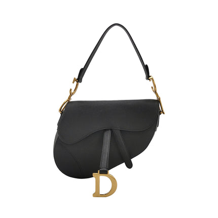 Dior Saddle 2022 Medium Grained Calfskin Leather Bag Black-Luxbags
