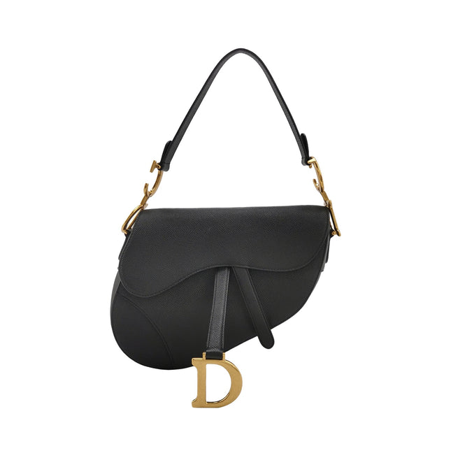 Dior Saddle 2022 Medium Grained Calfskin Leather Bag Black-Luxbags