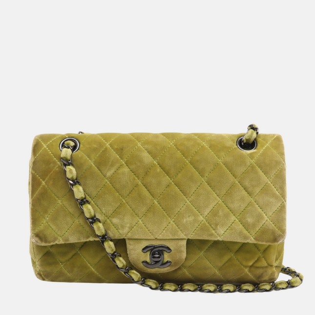 Chanel Classic Flap Medium Green Velvet Black Hardware, 2014-2015-Luxbags