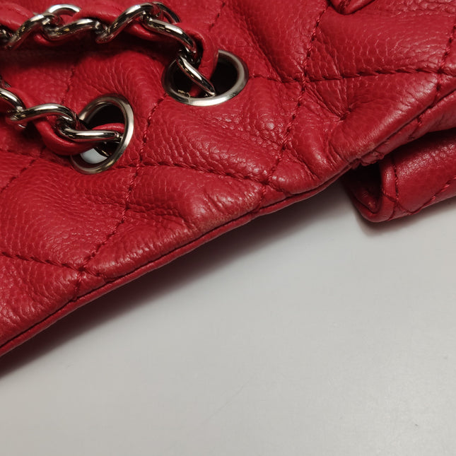 Chanel Classic Flap Maxi Red Caviar Leather Silver-tone Hardware Giant CC Logo
