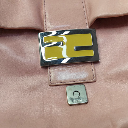 FENDI Baguette Vintage Pink Lambskin Leather Shoulder Bag Silver Hardware