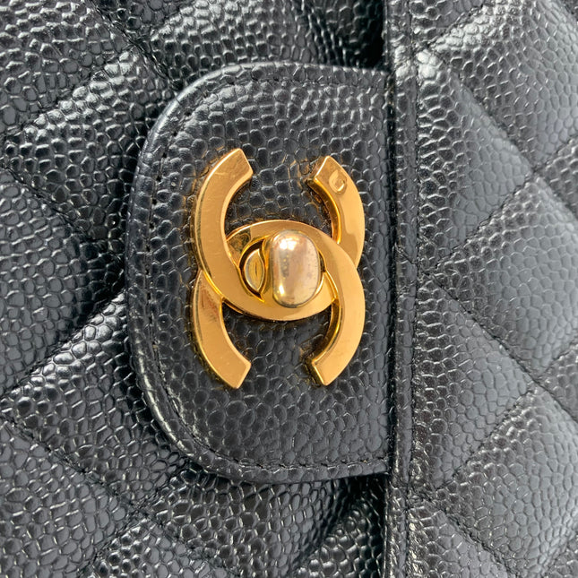 Chanel Classic Flap Medium Black Caviar Leather with 24k Gold Hardware, Pre-2010