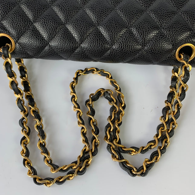 Chanel Classic Flap Medium Black Caviar Leather with 24k Gold Hardware, Pre-2010