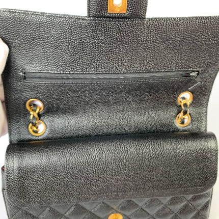 Chanel Classic Flap Medium Black Caviar Leather with 24k Gold Hardware, Pre-2010