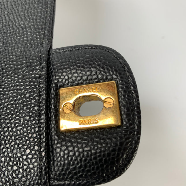 Chanel Classic Flap Medium Black Caviar Leather with 24k Gold Hardware, Pre-2010
