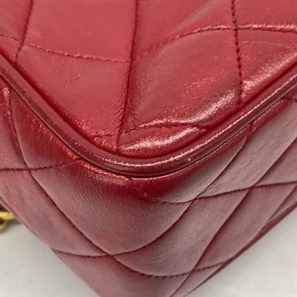 Chanel Vintage Camera Bag Red Lambskin Leather Gold Bajou Chain