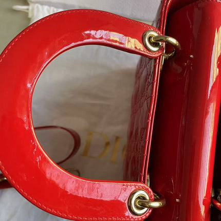 Lady Dior Small Red Patent Leather with Strap