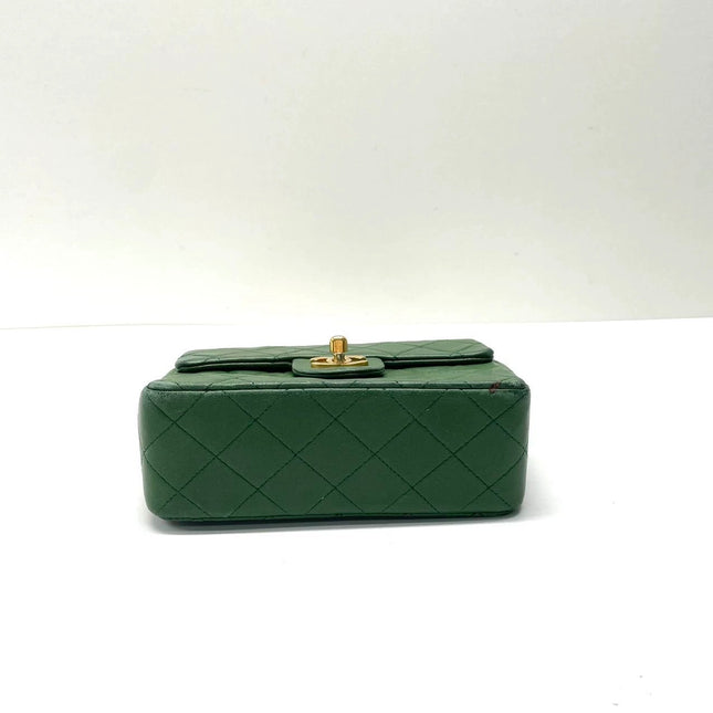 Chanel Vintage Classic Flap Mini Square Green Lambskin 24k Gold HW, 1989-1991