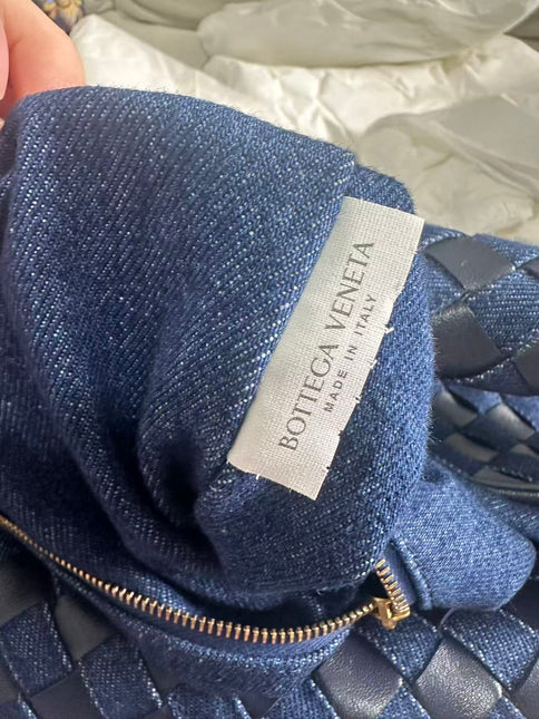 Bottega Veneta Hop Large Leather and Denim Intrecciato Navy Hobo Bag 55cm