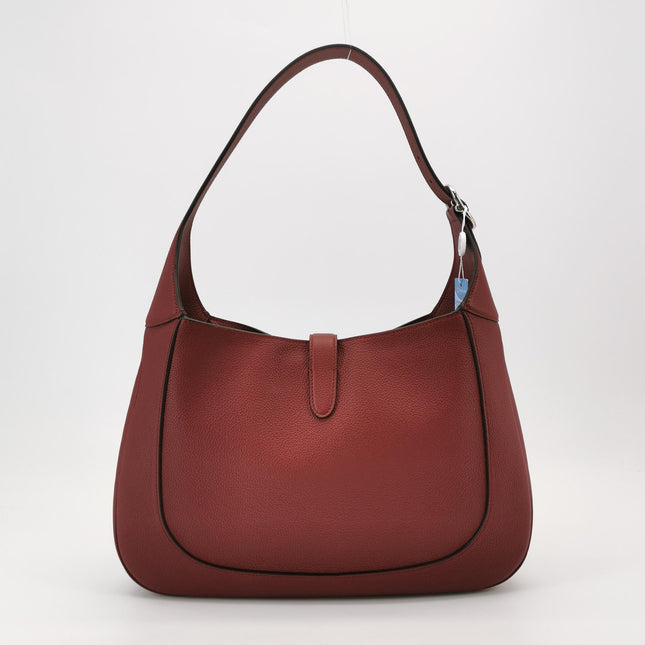 Gucci Jackie 1961 Burgundy Large Pebbled Leather Shoulder Bag with Strap