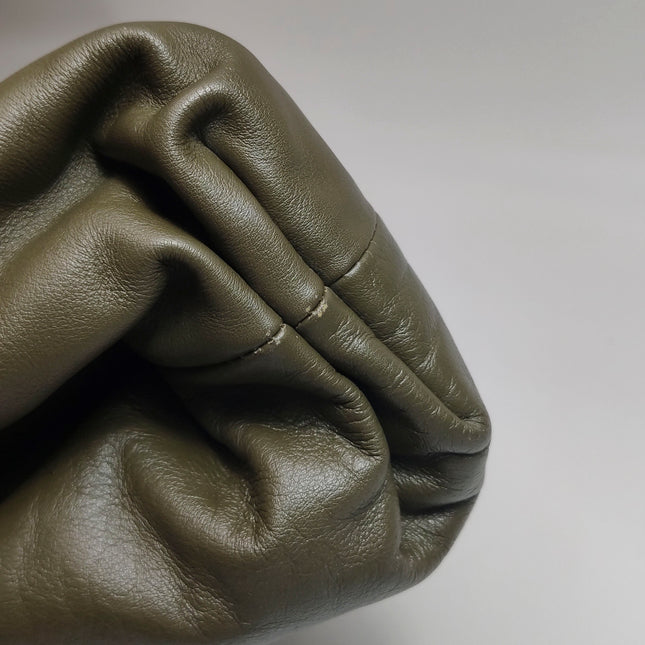 Bottega Veneta Pouch Calfskin Leather Dark Olive Green Large