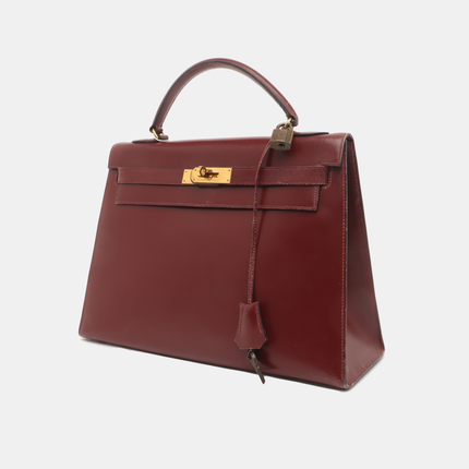Hermes Kelly 32 Sellier Burgundy Box Leather Gold HW 1987