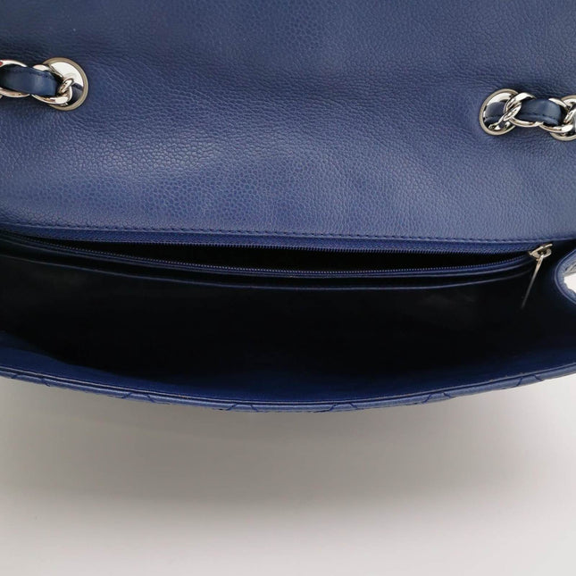 Sold Chanel Classic Flap Large Navy Blue Caviar Leather Silver-tone Hardware
