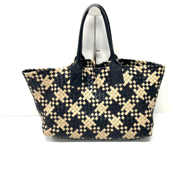 Bottega Veneta Cabat Tote Intrecciato Black and Beige Leather