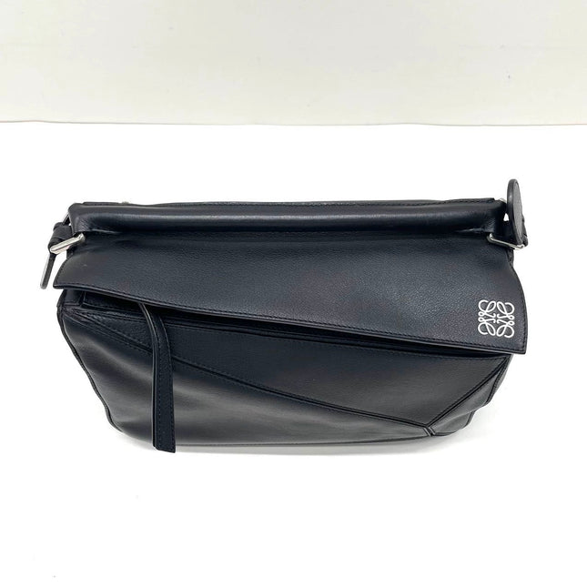 Loewe Puzzle Medium Black Smooth Leather White Logo 2016