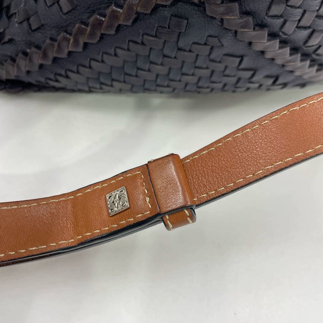 Loewe Puzzle Small Leather Woven Braided Navy Crossbody Bag