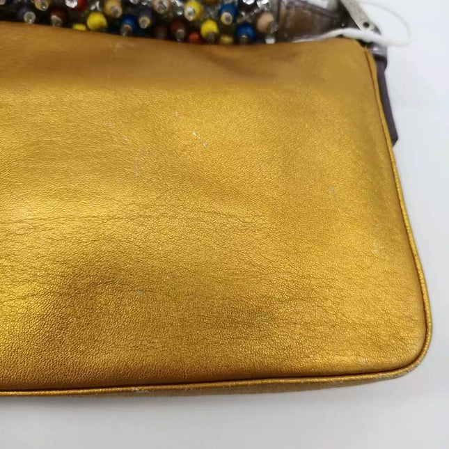 Fendi Baguette Mini Gold Nappa Leather with Beaded Strap
