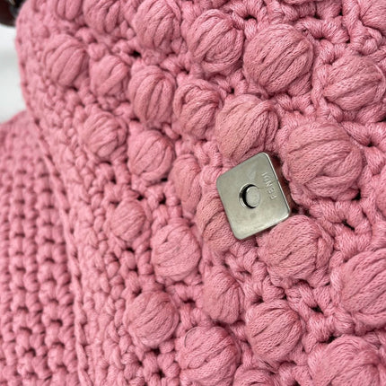Sold Fendi Baguette Bag Pink Crochet Knit Wool Pompom Shoulder Bag