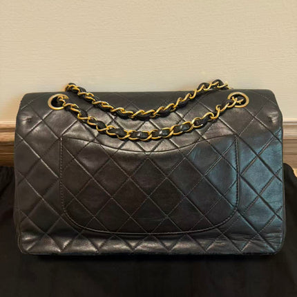 Chanel Classic Flap Vintage Medium Black Lambskin Leather 24k Gold Hardware 1991-94