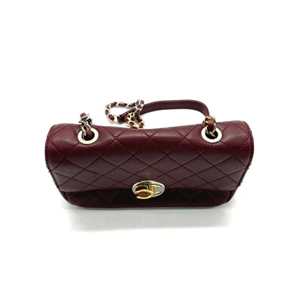 Chanel Flap Bag Mini Burgundy Lambskin Leather Gold & Silver Hardware 2019