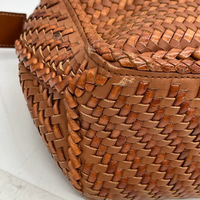 Loewe Puzzle Small Leather Woven Braided Caramel Tan Crossbody Bag