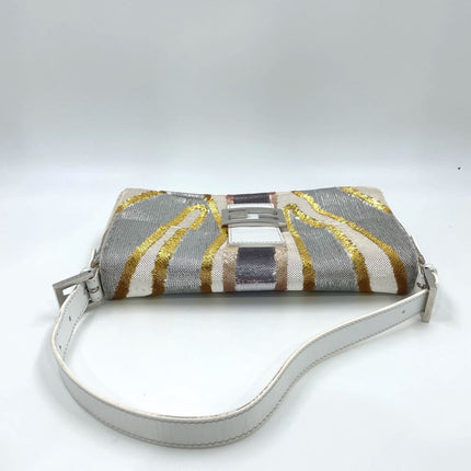 FENDI Baguette 1997 Zebra-Stripe Sequin White and Silver