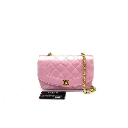 Chanel Diana Flap Bag 1990 Mini Pink Silk Satin Bijou Chain-Luxbags