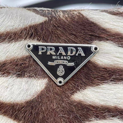 Prada Zebra Print Pony-style Calfskin Leather Brown Shoulder Bag