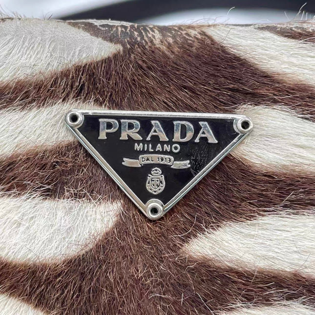 Prada Zebra Print Pony-style Calfskin Leather Brown Shoulder Bag