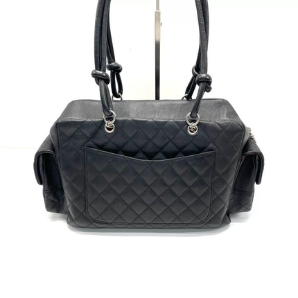 Chanel Cambon Multi-pocket Ligne Reporter Bag Large Black Calfskin Leather White Logo