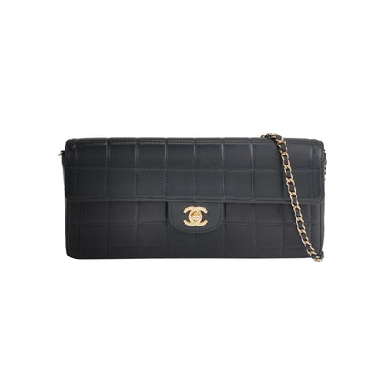 Chanel East West Chocolate Bar Black Leather Gold Hardware Black Interior-Luxbags