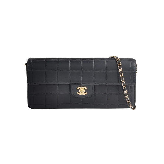 Chanel East West Chocolate Bar Black Leather Gold Hardware Black Interior-Luxbags