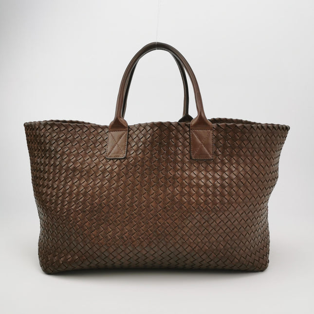 Bottega Veneta Cabat Tote Intreccio Leather Dark Chocolate Brown 44cm