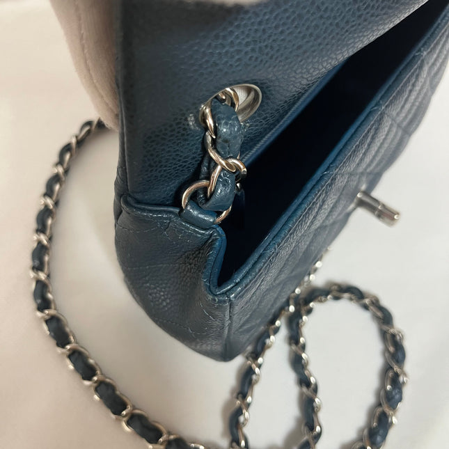 Chanel Classic Flap Rectangular Mini Navy Caviar Leather Silver Hardware 2015-16