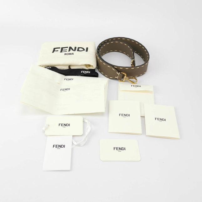 Fendi Baguette Selleria Calfskin Leather Crossbody Bag Medium Grey Beige
