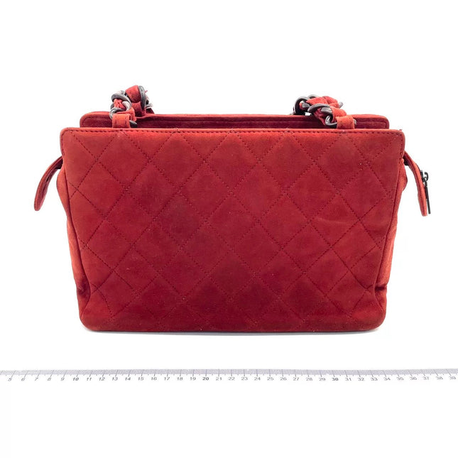 Chanel Vintage Shoulder Bag Burgundy Suede Leather Gunmetal Hardware 2000-02