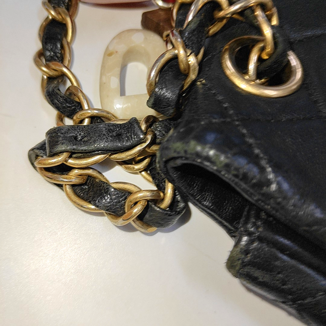Chanel Classic Flap Medium Black Lambskin Leather Valentine Marine Charms