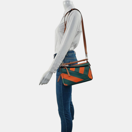 Loewe Puzzle Small Green Orange Stripes Crossbody Bag 2019