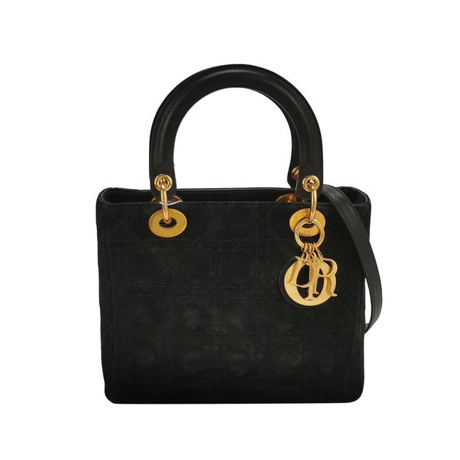 Lady Dior Vintage Medium Black Suede Leather Gold Hardware 1997