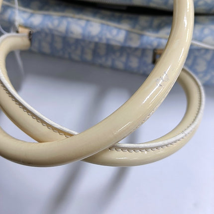 Dior No. 1 Rasta Trotter Bowling Bag Blue Oblique Canvas White Patent Leather