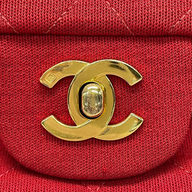 Chanel Classic Flap Small Red Fabric Double Flap Vintage 24k Gold Hardware Shoulder Bag