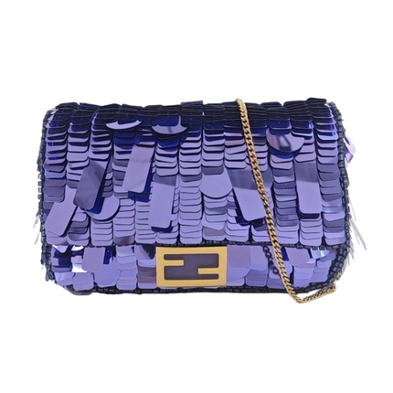 Fendi Nano Baguette Charm Purple Sequins with Chain-Luxbags