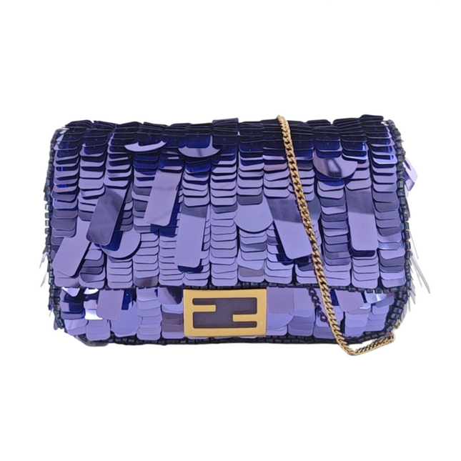 Fendi Nano Baguette Charm Purple Sequins with Chain-Luxbags