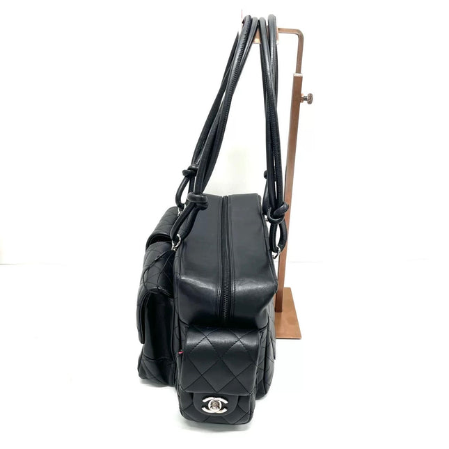 Chanel Cambon Multi-pocket Ligne Reporter Bag Medium Black Calfskin Leather