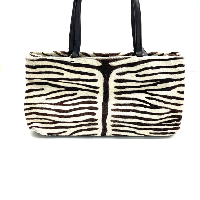 Prada Zebra Print Pony-style Calfskin Leather Brown Shoulder Bag
