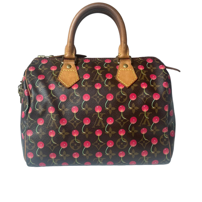 RARE Louis Vuitton x Takashi Murakami Speedy 25 Vintage Cherry on Monogram Handbag-Luxbags