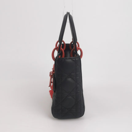 Lady Dior Mini Black Lambskin Leather Red Tulle Ruffle Heart Silver Hardware 2019