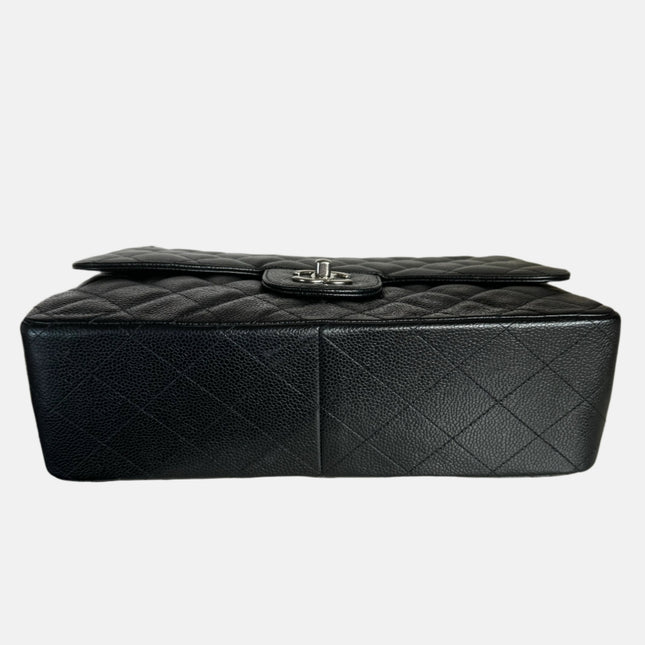 Sold Chanel Classic Flap Jumbo Black Caviar Leather Double Flap with Silver Hardware, 2014